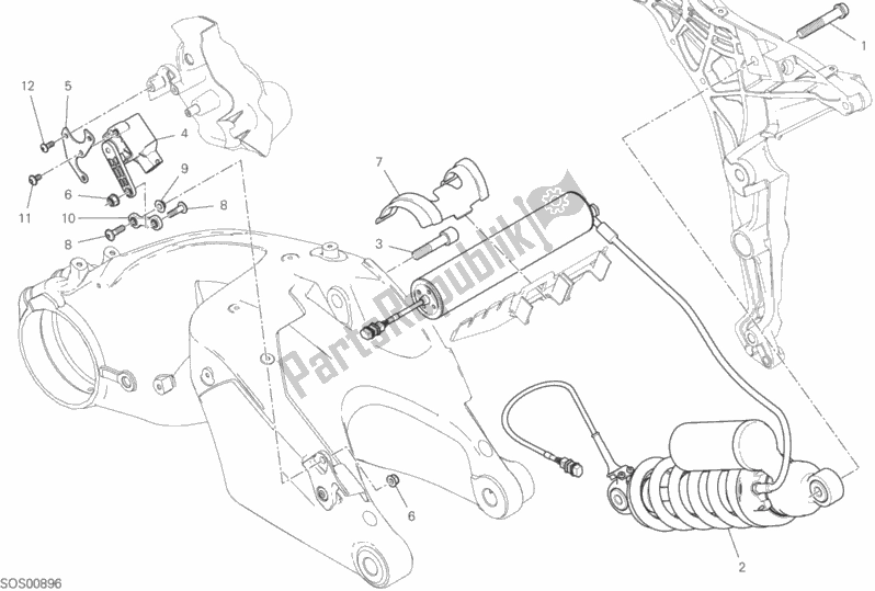 All parts for the Rear Shock Absorber of the Ducati Multistrada 1260 S Touring USA 2020